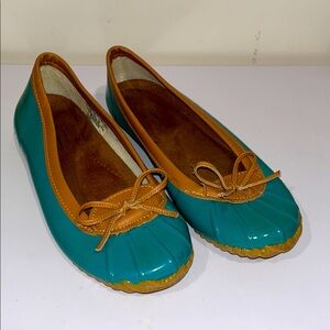 Western Chief Classic Duck Skimmer Ballet Flats 8M Rain Shoes Turquoise Poppy